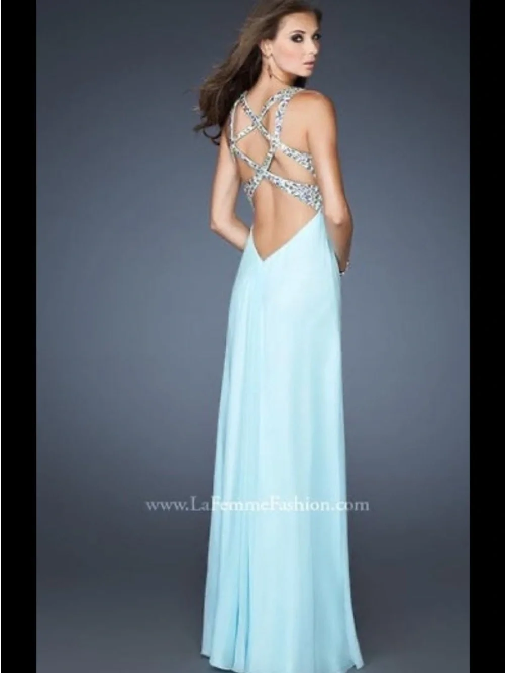 La Femme Light Blue Embellished Prom Dress. Size 2. New